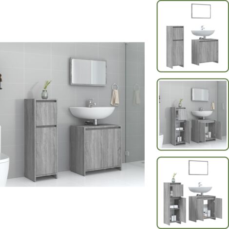The Living Store Set Mobili da Bagno 3 pz Grigio Sonoma in Legno Multistrato - Armadio da bagno