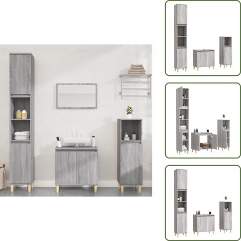 The Living Store Set Mobili da Bagno 3 pz Grigio Sonoma in Legno Multistrato - Mobili da bagno