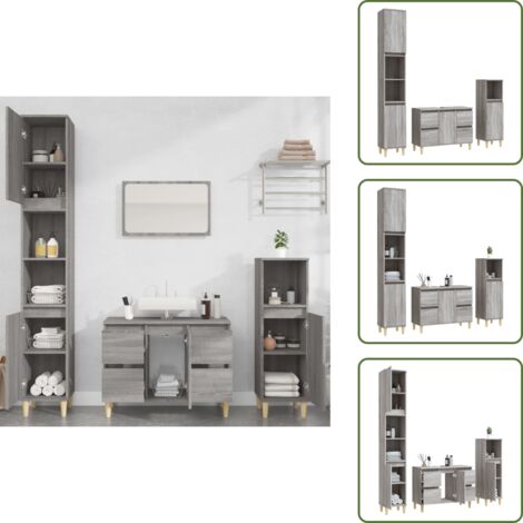 The Living Store Set Mobili da Bagno 3 pz Grigio Sonoma in Legno Multistrato - Mobili da bagno