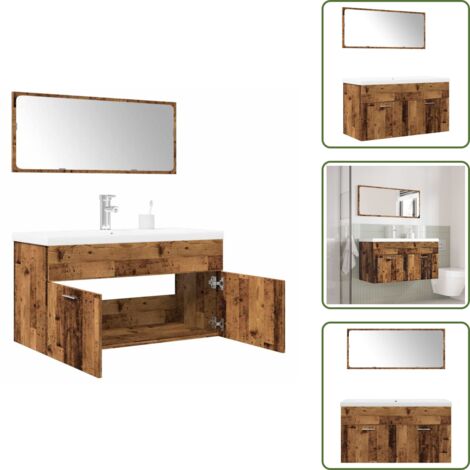 The Living Store Set Mobili da Bagno 3 pz Legno Antico in Legno Multistrato - Armadio da bagno