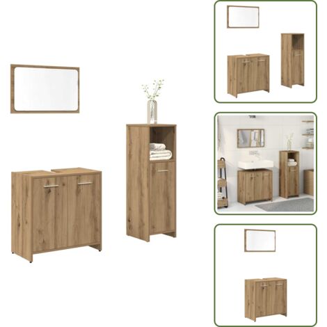The Living Store Set Mobili da Bagno 3 pz Rovere Artigianale Legno Multistrato - Set da bagno
