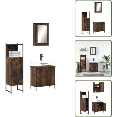 The Living Store Set Mobili da Bagno 3 pz Rovere Fumo in Legno Multistrato - Mobile sottolavabo