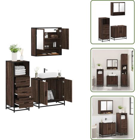 The Living Store Set Mobili da Bagno 3 pz Rovere Marrone in Legno Multistrato - Mobile da bagno
