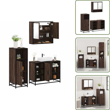 The Living Store Set Mobili da Bagno 3 pz Rovere Marrone in Legno Multistrato - Mobile da bagno