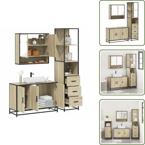 The Living Store Set Mobili da Bagno 3 pz Rovere Sonoma in Legno Multistrato - Armadietto a specchio