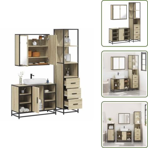 The Living Store Set Mobili da Bagno 3 pz Rovere Sonoma in Legno Multistrato - Armadietto a specchio