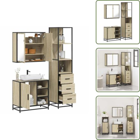 The Living Store Set Mobili da Bagno 3 pz Rovere Sonoma in Legno Multistrato - Armadietto a specchio