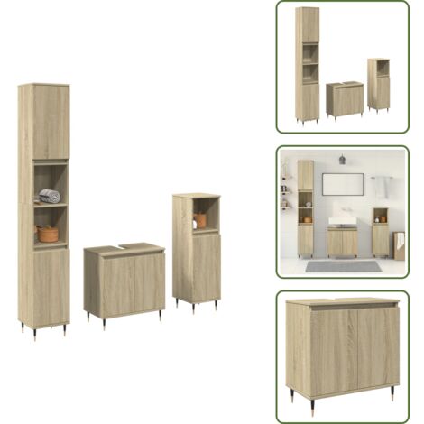 The Living Store Set Mobili da Bagno 3 pz Rovere Sonoma in Legno Multistrato - Armadietto lavello