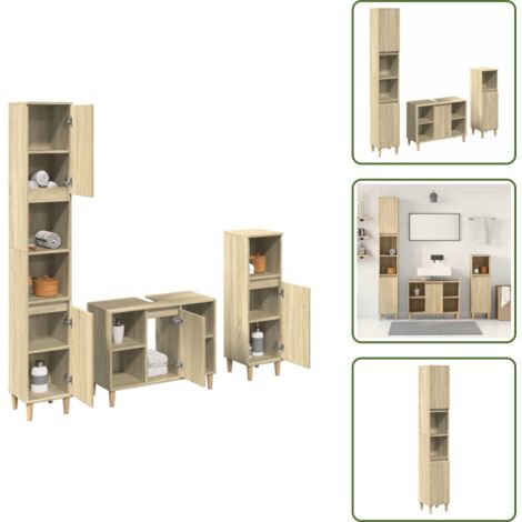 The Living Store Set Mobili da Bagno 3 pz Rovere Sonoma in Legno Multistrato - Armadio da bagno