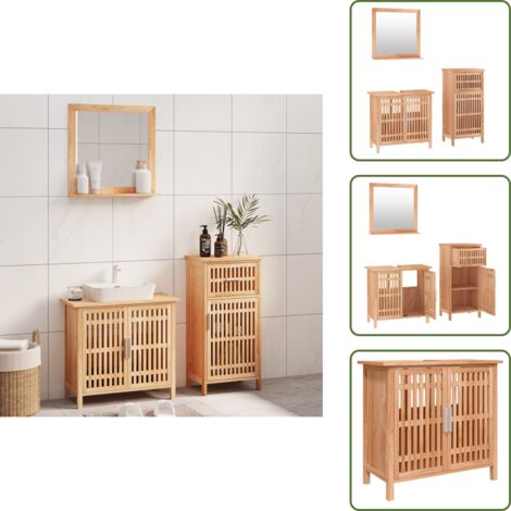 The Living Store Set Mobili da Bagno 3pz in Legno Massello di Noce - Set di mobili da bagno