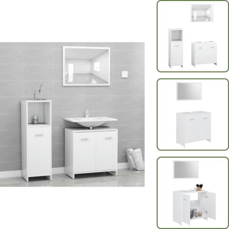 The Living Store Set Mobili da Bagno 4 pz Bianco in Legno Multistrato - Specchio da bagno