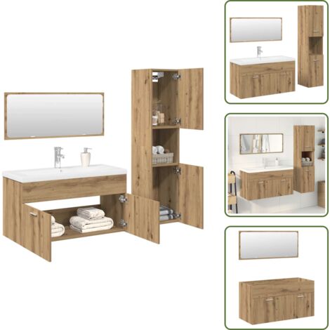The Living Store Set Mobili da Bagno 4 pz Rovere Artigianale Legno Multistrato - Mobile sottolavabo