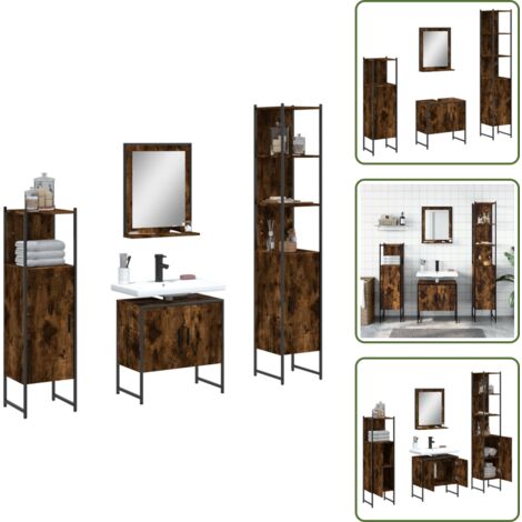 The Living Store Set Mobili da Bagno 4 pz Rovere Fumo in Legno Multistrato - Armadietto lavello