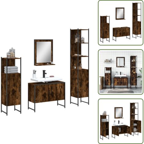 The Living Store Set Mobili da Bagno 4 pz Rovere Fumo in Legno Multistrato - Set di mobili da bagno