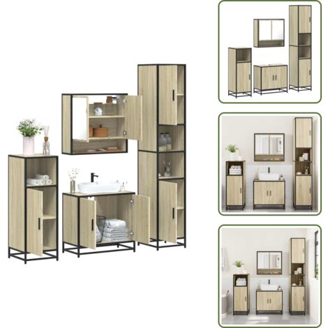 The Living Store Set Mobili da Bagno 4 pz Rovere Sonoma in Legno Multistrato - Armadietto a specchio