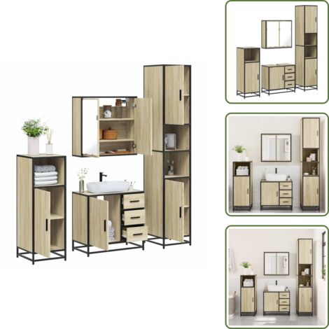 The Living Store Set Mobili da Bagno 4 pz Rovere Sonoma in Legno Multistrato - Armadietto a specchio