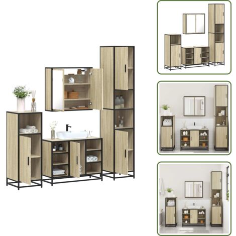 The Living Store Set Mobili da Bagno 4 pz Rovere Sonoma in Legno Multistrato - Armadietto a specchio