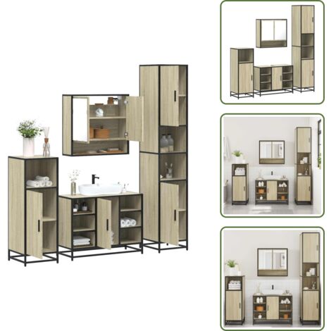 The Living Store Set Mobili da Bagno 4 pz Rovere Sonoma in Legno Multistrato - Armadietto a specchio