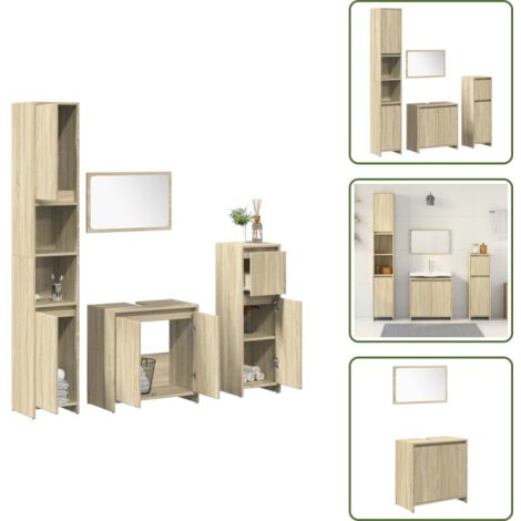 The Living Store Set Mobili da Bagno 4 pz Rovere Sonoma in Legno Multistrato - Specchio da bagno