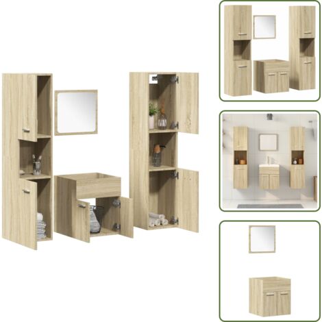 The Living Store Set Mobili da Bagno 4 pz Rovere Sonoma in Legno Multistrato - Specchio da trucco