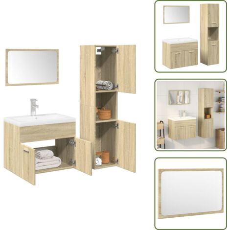 The Living Store Set Mobili da Bagno 4 pz Rovere Sonoma in Legno Multistrato - Specchio da trucco