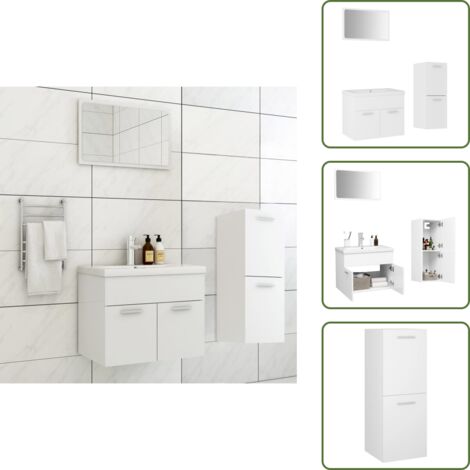 The Living Store Set Mobili da Bagno Bianco in Legno Multistrato - Armadietto da bagno