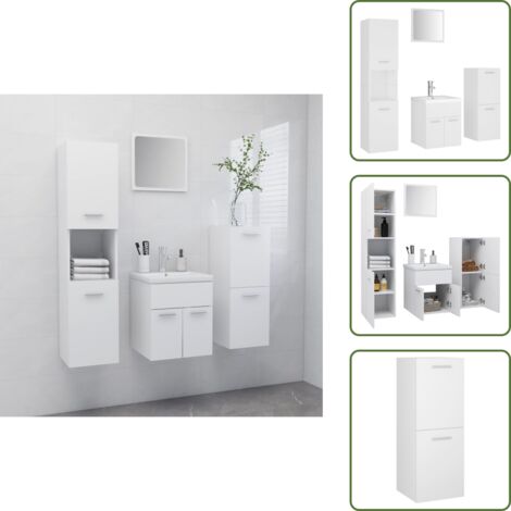 The Living Store Set Mobili da Bagno Bianco in Legno Multistrato - Armadietto da bagno