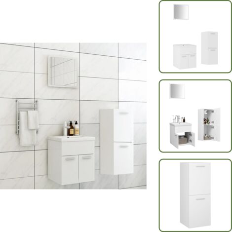 The Living Store Set Mobili da Bagno Bianco in Legno Multistrato - Armadietto lavabo