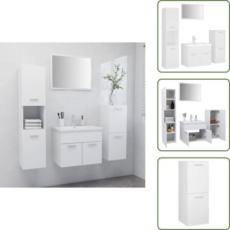 The Living Store Set Mobili da Bagno Bianco in Legno Multistrato - Armadietto lavabo