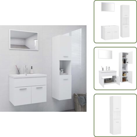 The Living Store Set Mobili da Bagno Bianco in Legno Multistrato - Set di arredamento da bagno
