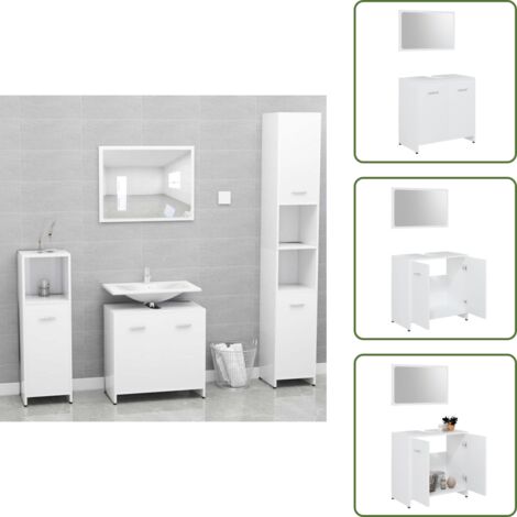 The Living Store Set Mobili da Bagno Bianco in Legno Multistrato - Specchio da bagno