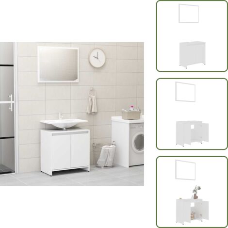 The Living Store Set Mobili da Bagno Bianco in Legno Multistrato - Specchio da bagno