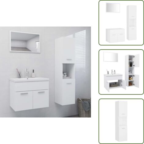 The Living Store Set Mobili da Bagno Bianco in Truciolato - Armadietto da bagno
