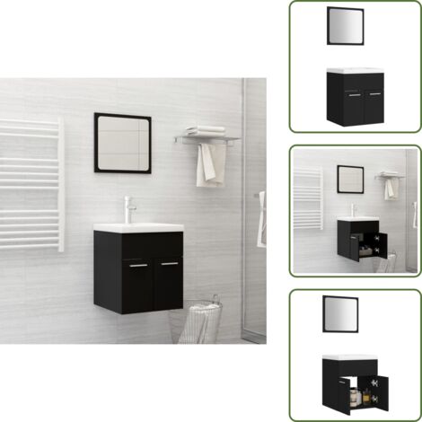 The Living Store Set Mobili da Bagno Nero in Truciolato - Mobile sottolavabo