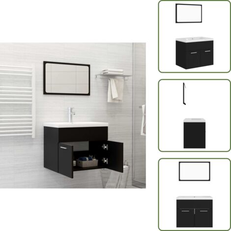 The Living Store Set Mobili da Bagno Nero in Truciolato - Mobile sottolavabo