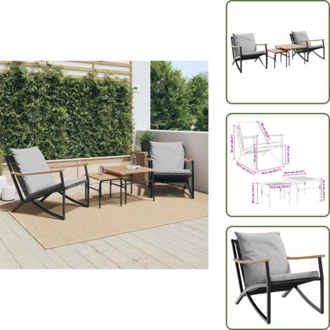 The Living Store Set Mobili da Balcone 4 pz con Cuscini Nero in Acciaio - Sedie da giardino