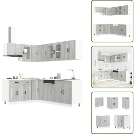 The Living Store Set Mobili da Cucina 11 pz Kalmar Grigio Sonoma in Truciolato - Mobili da cucina in truciolato