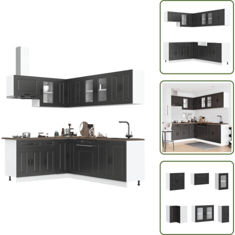 The Living Store Set Mobili da Cucina 11 pz Kalmar Neri Legno Multistrato - Mobili da cucina