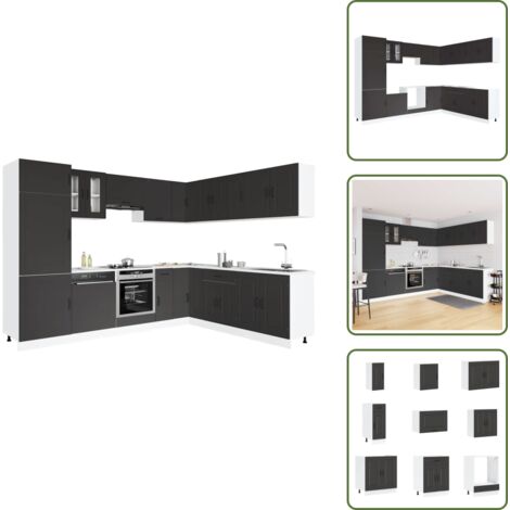 The Living Store Set Mobili da Cucina 14 pz Kalmar Neri Legno Multistrato - Armadi da cucina