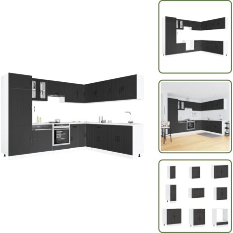 The Living Store Set Mobili da Cucina 14 pz Lucca Neri Legno Multistrato - Armadi da cucina