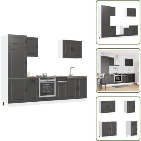 The Living Store Set Mobili da Cucina 7 pz Kalmar Neri Legno Multistrato - Armadi da cucina