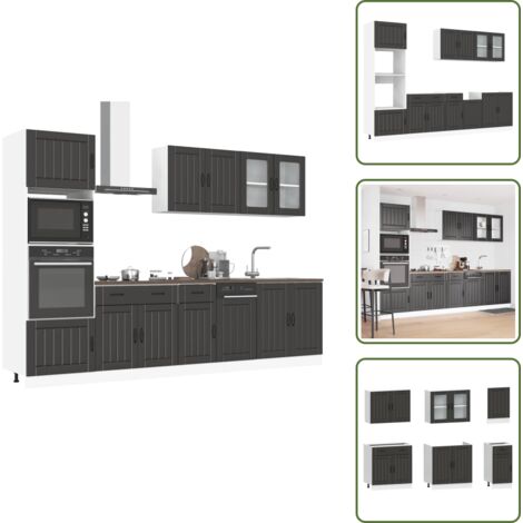 The Living Store Set Mobili da Cucina 7 pz Kalmar Neri Legno Multistrato - Armadio da cucina