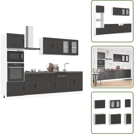 The Living Store Set Mobili da Cucina 7 pz Kalmar Neri Legno Multistrato - Armadio da cucina