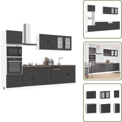 The Living Store Set Mobili da Cucina 7 pz Porto Neri Legno Multistrato - Mobili da cucina