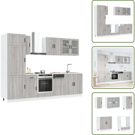 The Living Store Set Mobili da Cucina 8 pz Kalmar Grigio Sonoma in Truciolato - Armadi da cucina