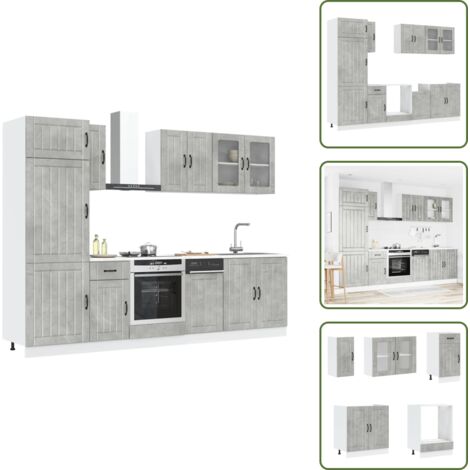 The Living Store Set Mobili da Cucina 8 pz Lucca Grigio Cemento in Truciolato - Mobili da cucina in truciolato