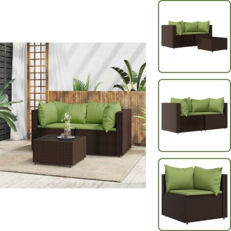 The Living Store Set Mobili da Giardino 3 pz con Cuscini in Polyrattan Marrone - Tavolino da giardino