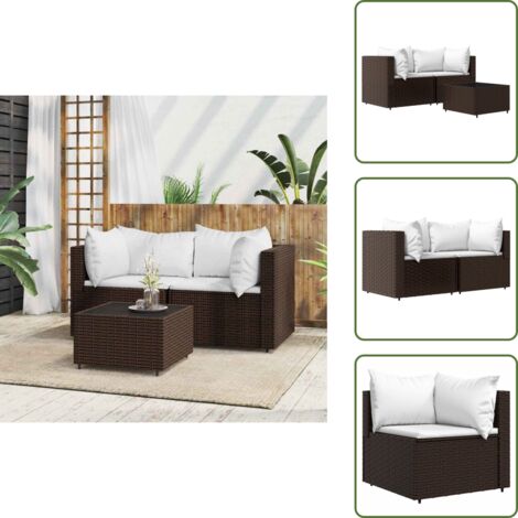 The Living Store Set Mobili da Giardino 3 pz con Cuscini in Polyrattan Marrone - Tavolino da giardino