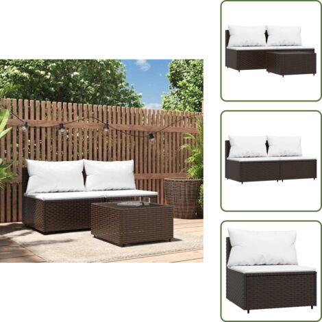 The Living Store Set Mobili da Giardino 3 pz con Cuscini in Polyrattan Marrone - Tavolino da giardino
