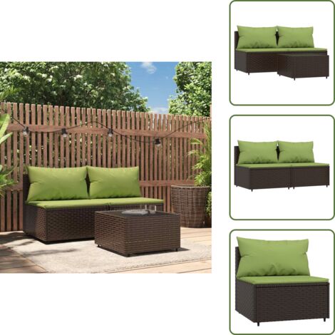 The Living Store Set Mobili da Giardino 3 pz con Cuscini in Polyrattan Marrone - Tavolino da giardino